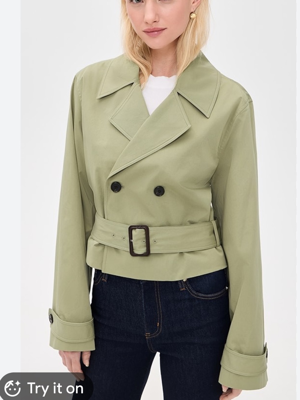 Frame Denim Cropped Trench Jacket in Light Olive